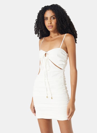 Buy Cut-Out Ruched Dress Ivory in UAE