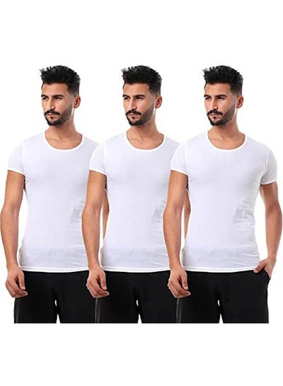 Buy Cotton Round-Neck Short-Sleeve Solid Undershirt  Set Of 3 White in Egypt