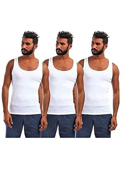 Buy Set Of (3) Solid Sleeveless T-Shirt  For Men White in Egypt