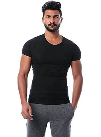 Buy V-Neck Short Sleeve Solid Undershirt For Men Black in Egypt