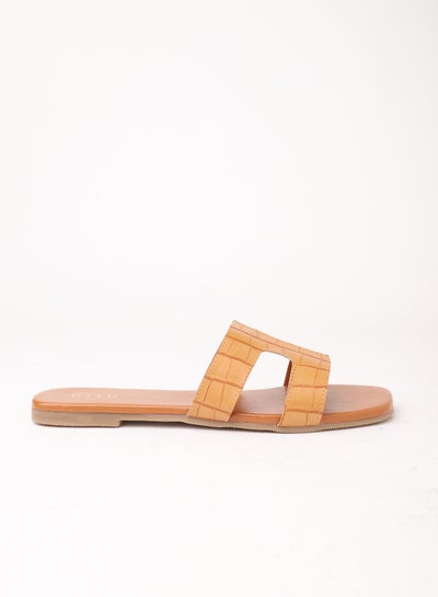 Buy Casual Slip-On Flat Sandals Tan in Saudi Arabia