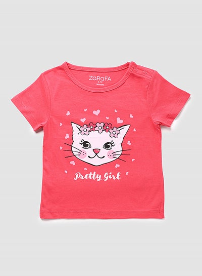 Buy Baby Girls Round Neck Short Sleeve T-Shirt Red in Saudi Arabia