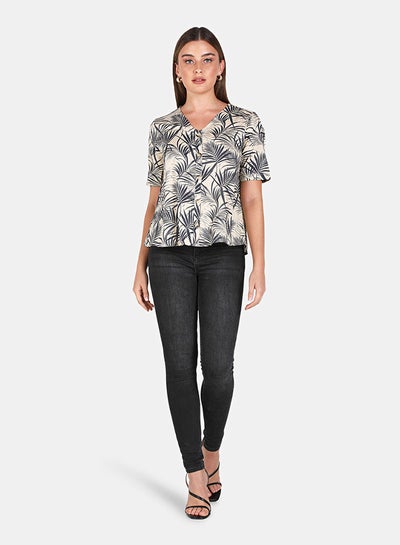 Buy Printed Woven Top Grey/White in Saudi Arabia