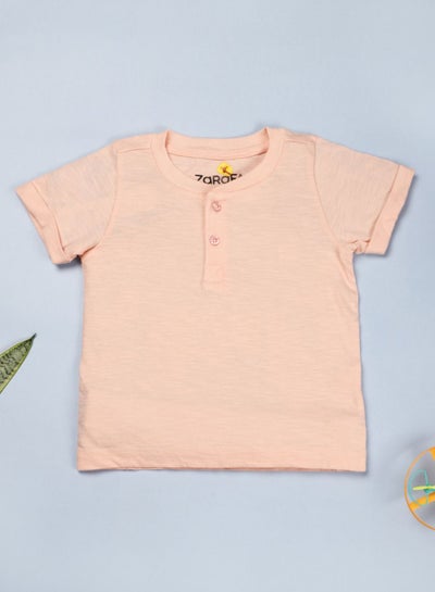 Buy Casual Henley Neck T-Shirt Dark Pink in Saudi Arabia