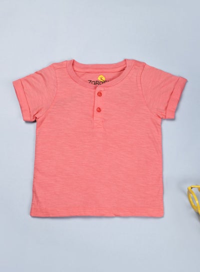 Buy Casual Henley Neck T-Shirt Light Pink in Saudi Arabia
