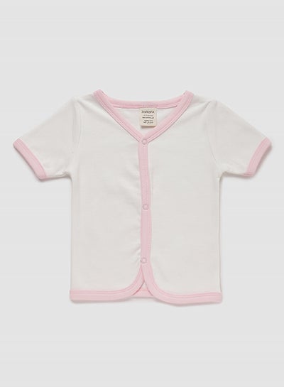 Buy Baby Girls V-Neck Short Sleeve T-Shirt White/Pink in UAE