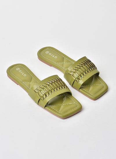 Buy Quilted Pattern Broad Strap Flat Sandals Green in UAE