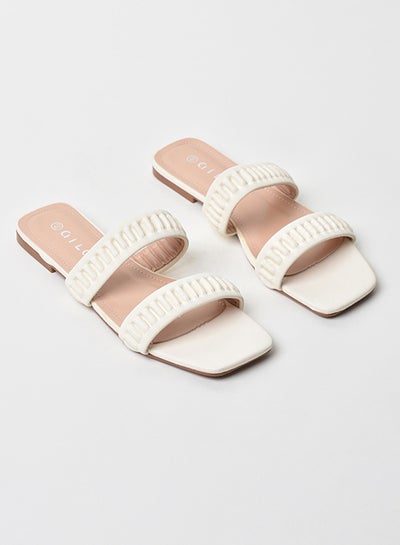 Buy Gathered Double Strap Flat Sandals Off White in UAE
