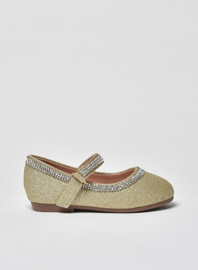 Buy Dyed Pattern Flat Ballerinas Gold in Saudi Arabia