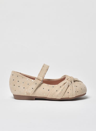 Buy Polka Dot Pattern Flat Ballerinas Beige in UAE