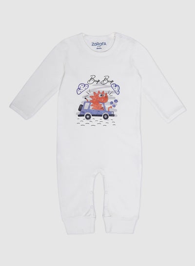 Buy Round Neck Long Sleeve Sleepsuit Off White in UAE