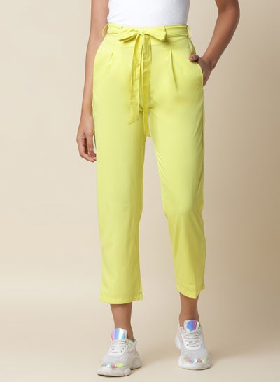 Buy Waist Drawstring Detail Plain Pants Green in Saudi Arabia