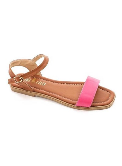 Buy Bi-Tone Leather Open Toe Flat Sandals Pink in Egypt