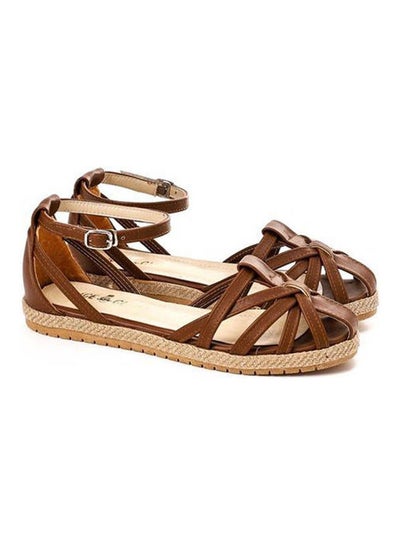 Buy Buckle Closure Leather Sandals Brown in Egypt