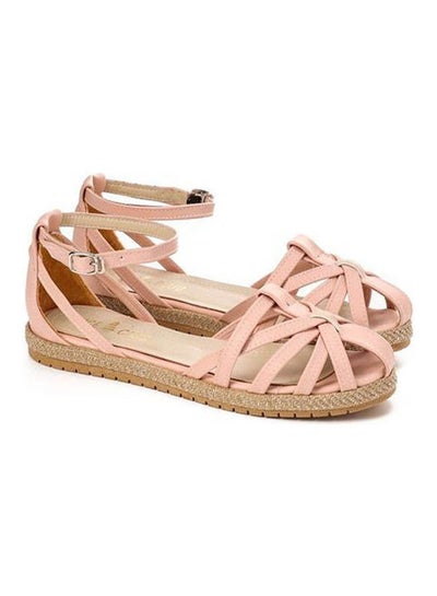 Buy Buckle Closure Leather Sandals Pink in Egypt