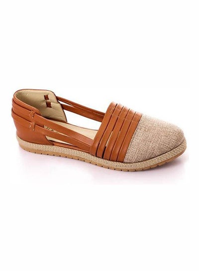 Buy Round Toecap Straw & Leather Flats Brown in Egypt