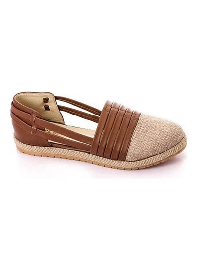 Buy Round Toecap Straw & Leather Flats Brown in Egypt