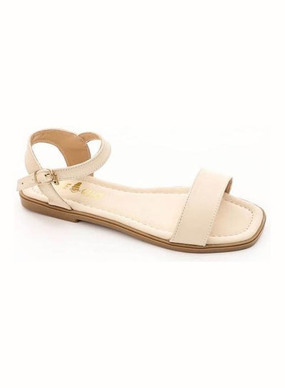 Buy Textured Leather Buckled Flat Sandals Pink in Egypt