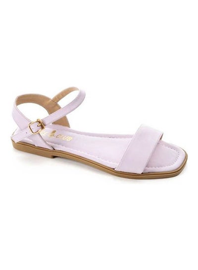 Buy Textured Leather Buckled Flat Sandals Purple in Egypt