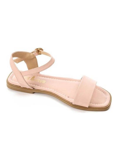 Buy Textured Leather Buckled Flat Sandals Pink in Egypt