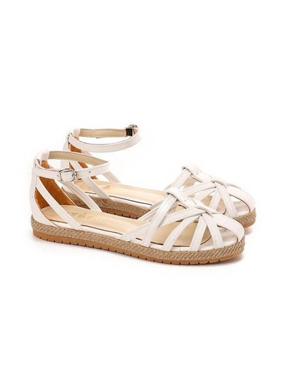 Buy Buckle Closure Leather Sandals White in Egypt