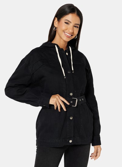 Buy Hooded Denim Jacket Black in UAE