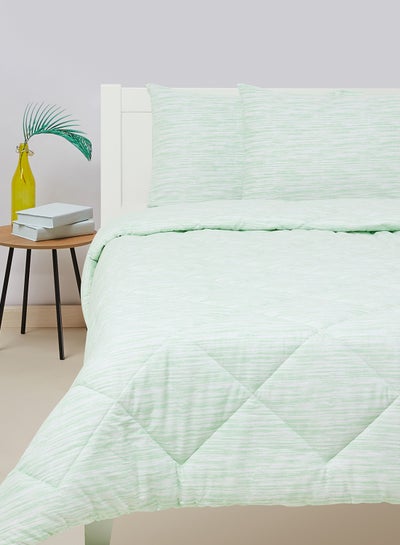 اشتري Comforter Set Queen Size All Season Everyday Use Bedding Set 100% Cotton 3 Pieces 1 Comforter 2 Pillow Covers  Light Green/White Cotton Light Green/White 160 x 220cm في الامارات