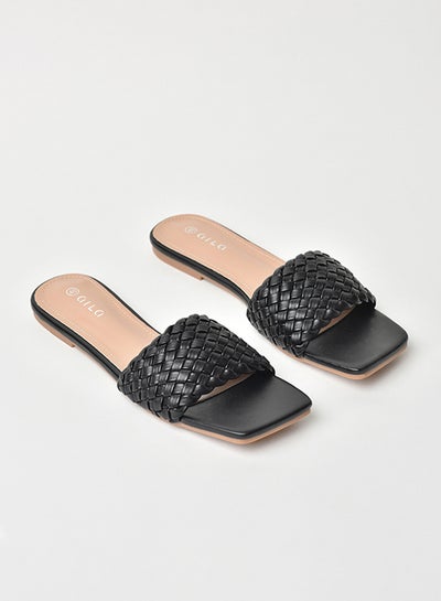 Buy Slip-On Detail Flat Sandals Black in Saudi Arabia