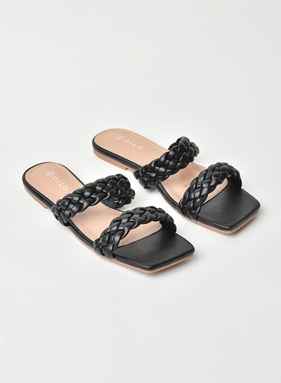 اشتري Slip-On Detail Flat Sandals أسود في السعودية