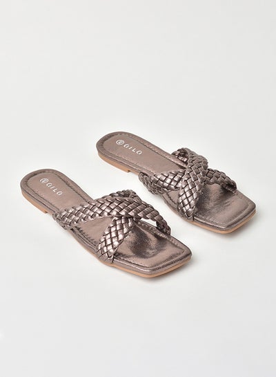 Buy Slip-On Detail Flat Sandals Gunmetal Grey in Saudi Arabia