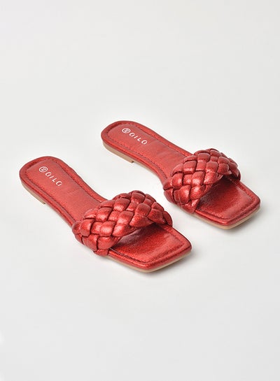 Buy Slip-On Detail Flat Sandals Red in UAE