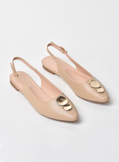 Buy Slingback Pattern Flat Sandals Light Beige in Saudi Arabia