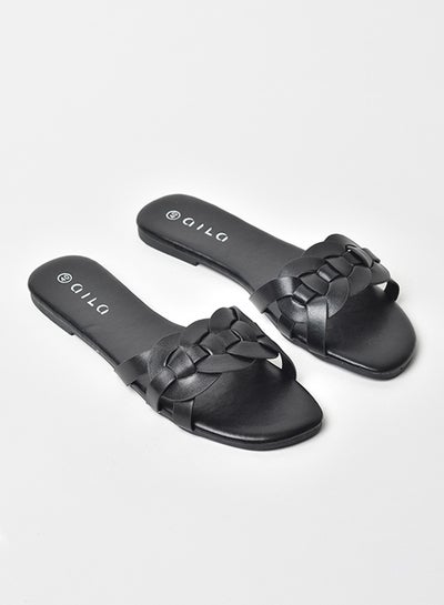 Buy Slip-On Detail Flat Sandals Black in Saudi Arabia