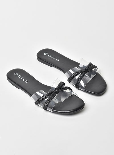 Buy Slip-On Detail Flat Sandals Black/Clear in Saudi Arabia