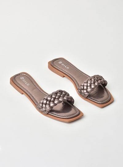 Buy Slip-On Detail Flat Sandals Gunmetal Grey in Saudi Arabia