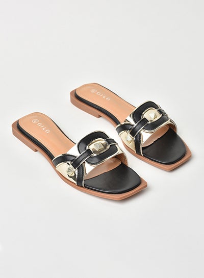 اشتري Slip-On Detail Flat Sandals أسود/ذهبي في السعودية