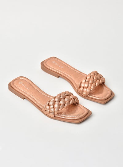 Buy Slip-On Detail Flat Sandals Rose Gold in Saudi Arabia