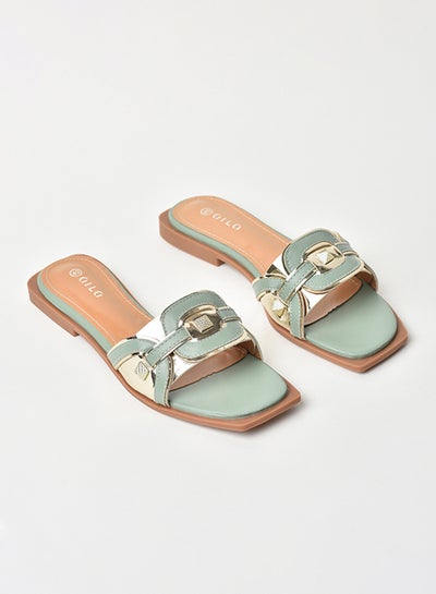 Buy Slip-On Detail Flat Sandals Green/Gold in Saudi Arabia