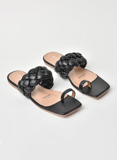 Buy Slip-On Detail Flat Sandals Black in Saudi Arabia