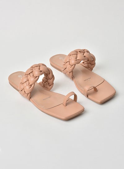 Buy Slip-On Detail Flat Sandals Light Beige in Saudi Arabia