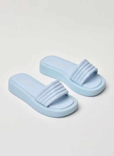 Buy Striped Pattern Broad Strap Platform Sandals Baby Blue in Saudi Arabia