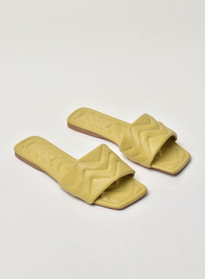 Buy Quilted Pattern Broad Strap Flat Sandals Yellow in Saudi Arabia