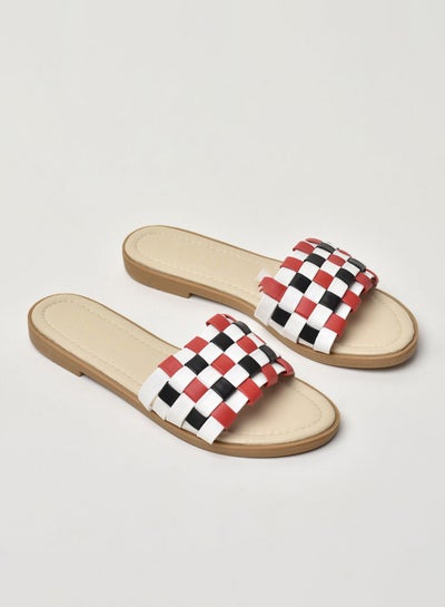 Buy Braided Strap Flat multicolors Sandals Brick Red/White/Black in Saudi Arabia