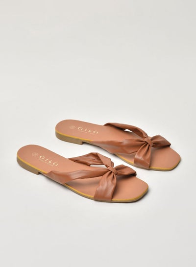 Buy Knotted Strap Flat Sandals Brown in Saudi Arabia