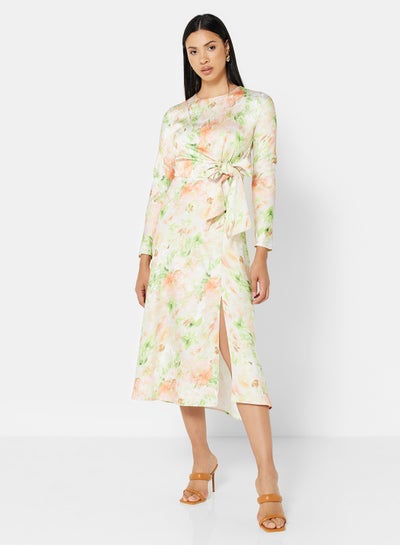 Buy Floral Print Midi Dress Multicolour in UAE