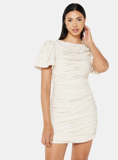 Buy Puff Sleeve Mini Dress Ecru in UAE