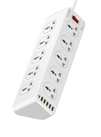 Buy Power Strip with 10-Outlet Surge Protector Power Sockets 6 USB Ports 32W PD+QC Fast Charging Adapter Sockets 2-meter Heavy-Duty Power Extension Cord White 36 × 9 × 9cm in Egypt