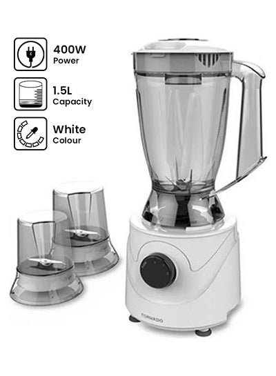 Buy Electric Blender With 2 Mills And Stainless Steel Blades 1.5 L 400.0 W BL400-2-White White in Egypt