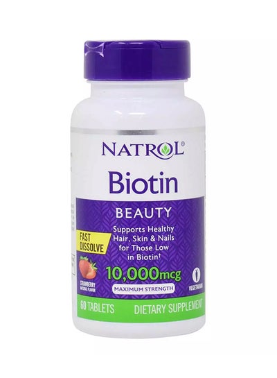 Buy Biotin, Natural Strawberry Flavor, 10,000 Mcg, 60 Tablets in UAE