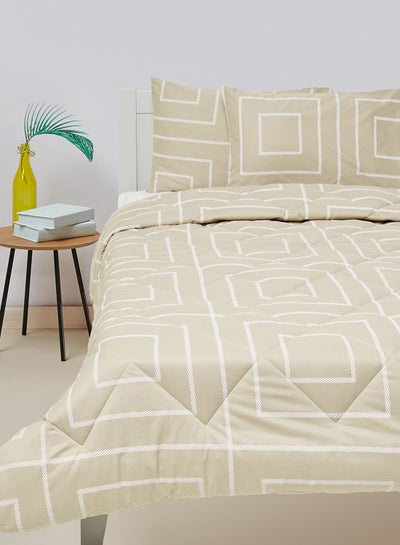 اشتري Comforter Set King Size All Season Everyday Use Bedding Set 100% Cotton 3 Pieces 1 Comforter 2 Pillow Covers  Beige Geometric Cotton Beige Geometric في الامارات